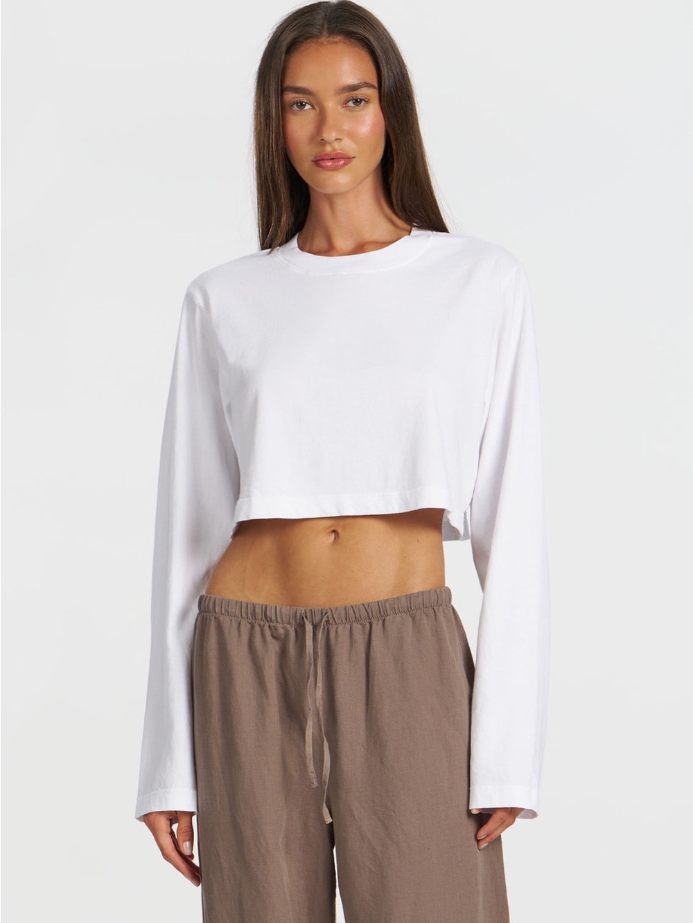 Cotton Citizen Tokyo White Cropped Long-Sleeve Crewneck Top medium